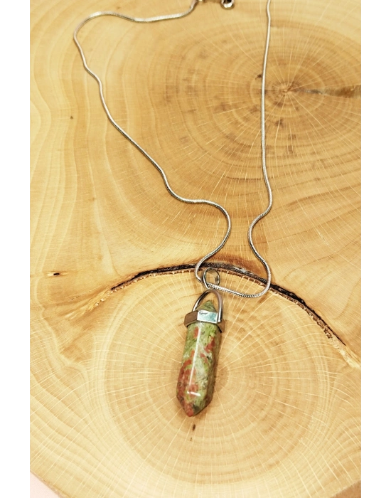 Unakit Doğal Taşı Zincirli El Yapımı Kolye Uç: 3 cm Zincir: 20 cm Kutulu