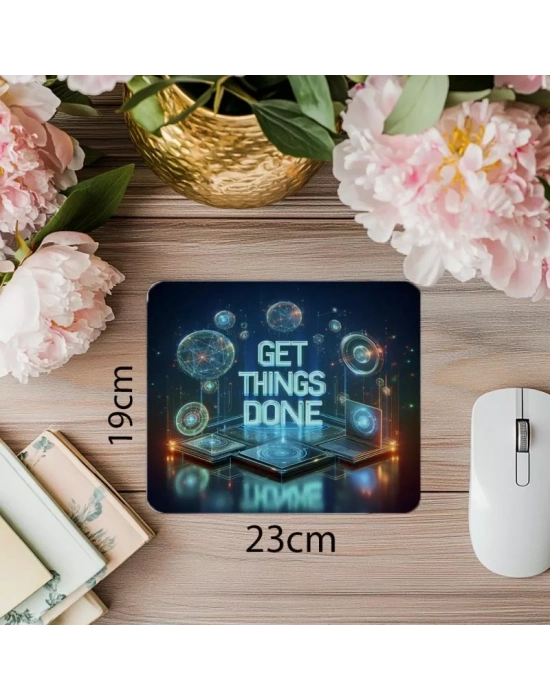 Üretkenlik Sloganlı Ofis Mousepad – Get Things Done - 19x23 cm 2 mm Dikdörtgen İthal Baskılı Mouse Pad