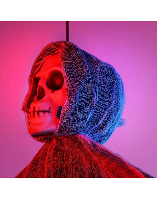 Ürpertici Kuru Kafa Korku Hayalet Saçaklı Dekor 90x50 Cm