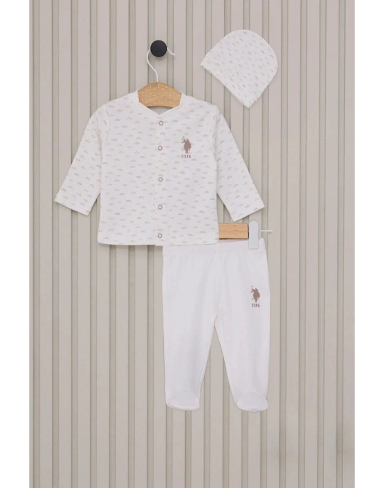 U.S Polo Bebek 3Lü Takım USB2023 Krem
