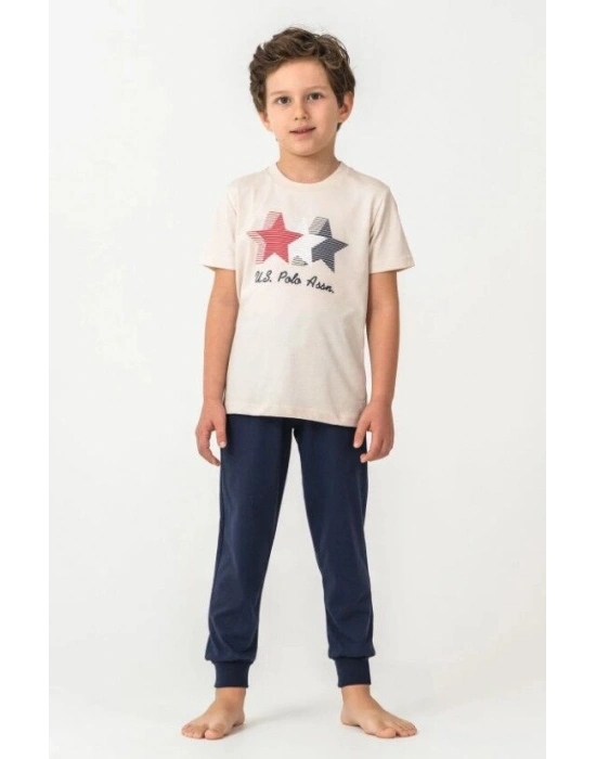 U.S. Polo Kısa Kol Pijama Takım US2441-4 Bej