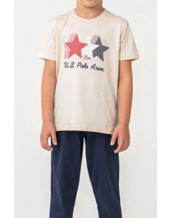 U.S. Polo Kısa Kol Pijama Takım US2441-4 Bej