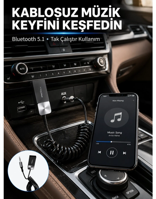 USB AUX Bluetooth Adaptörü Kablosuz Ses Aktarım Cihazı