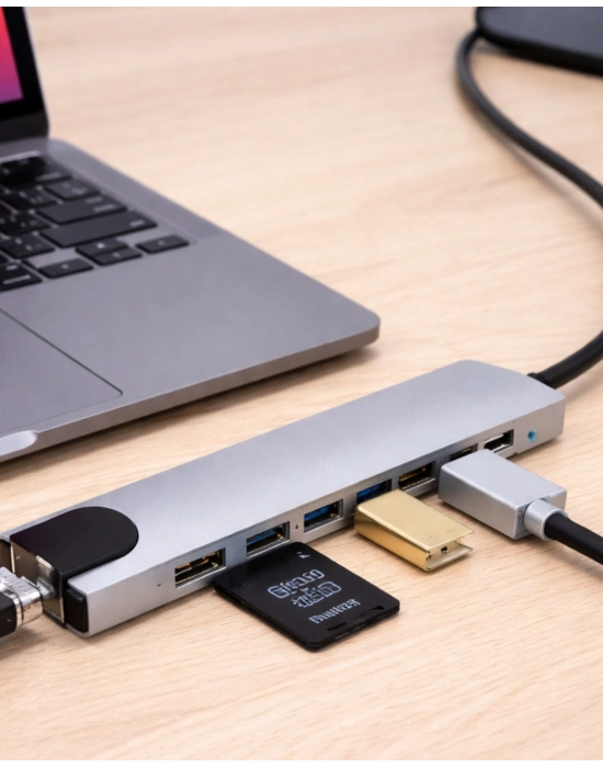USB C Çoklu Port Adaptör HDMI USB Ethernet SD Kart Hub