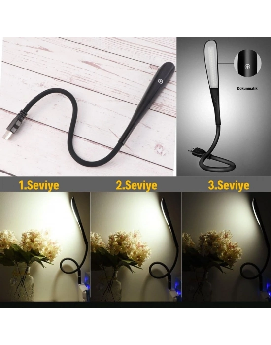 ®  USB Girişli 14 Ledli 3 Kademeli Dokunmatik Masa/Kitap Okuma ası Ledi Siyah