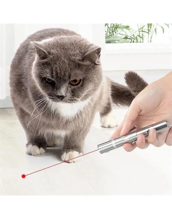 ®  Usb İle Şarj Edilebilen 3In 1 Kırmızı Işık +Beyaz Led Meşale Işık + Uv El Feneri Kedi Lazeri