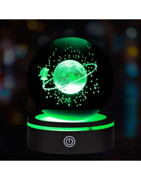 USBli Satürnlü Kız Tasarımlı Dönen Cam Küre