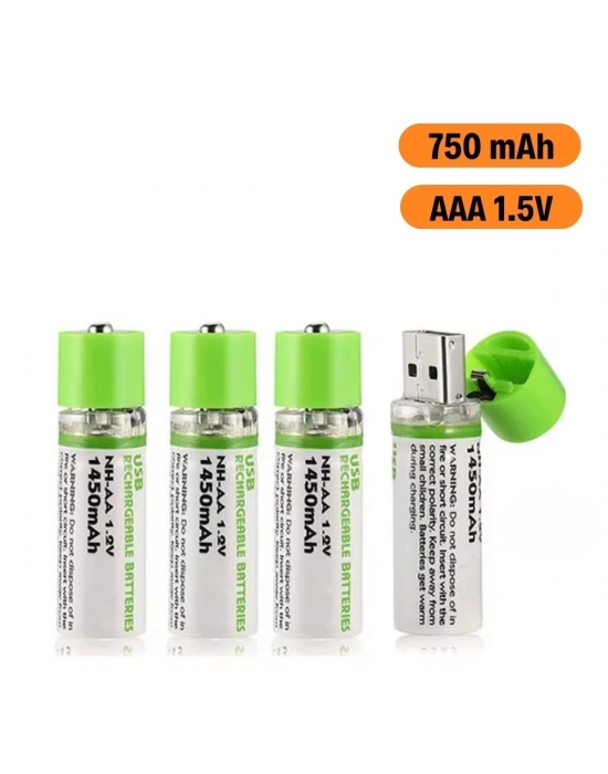 ®  USB Şarjlı 1450mAh AA 1.2V Lityum Kalem Pil – 4lü Set, Tekrar Şarj Edilebilir Uzun Ömürlü Dönüştürülebilir Batarya