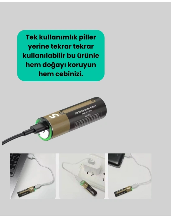 USB Type-C ile Hızlı Şarj Edilebilen AA Lityum Pil