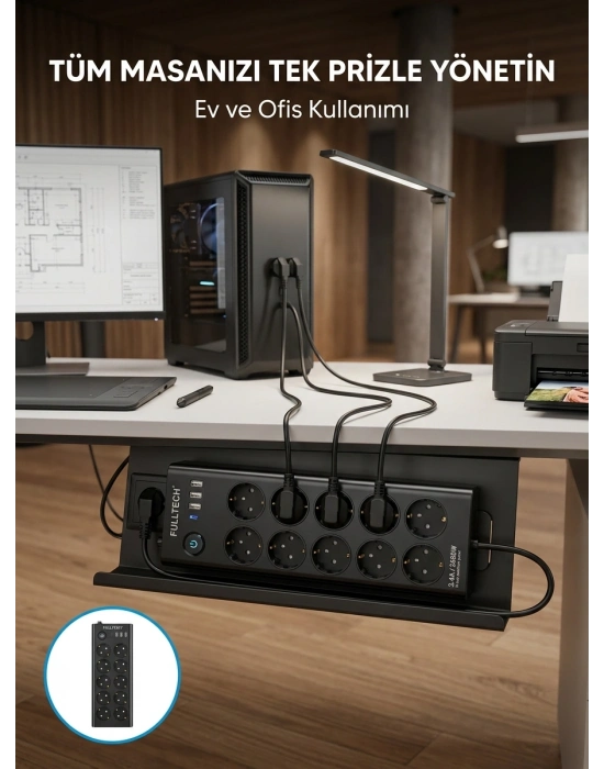 USB ve Type-C Şarj Özellikli 10lu Çoklu Priz