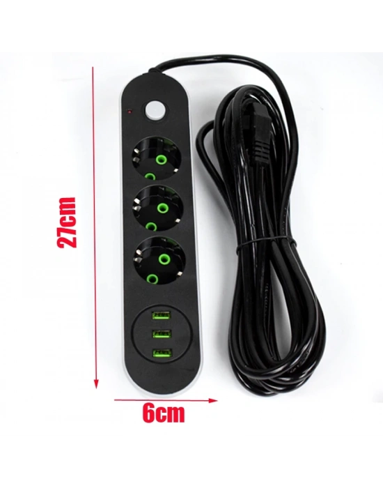 USB Yuvalı Üçlü Priz