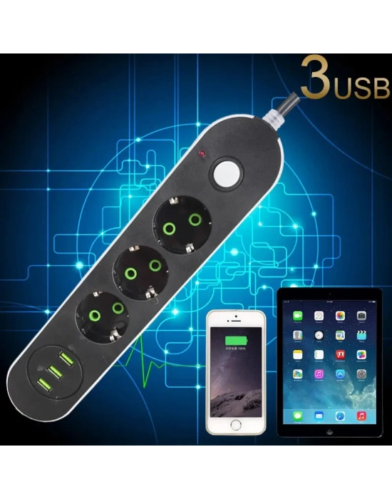 USB Yuvalı Üçlü Priz