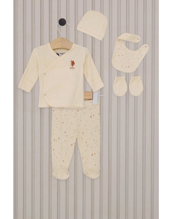 U.S.Polo Kız Bebek 5Li Zıbın Seti USB2107 Krem