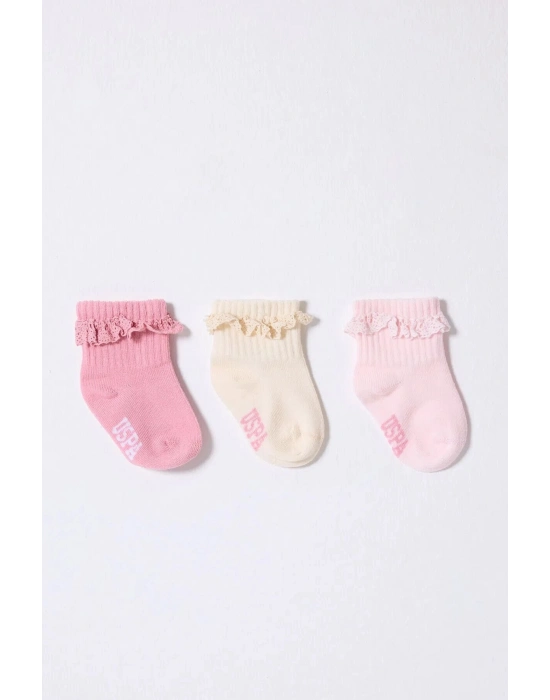 U.S.Polo Kız Bebek Çorap USB2208 Pudra Ekru Somon