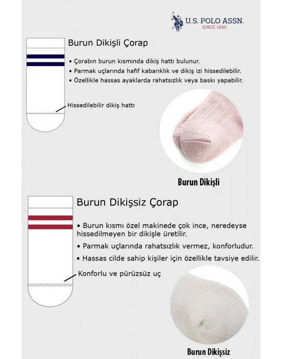 U.S.Polo Kız Bebek Çorap USB2208 Pudra Ekru Somon