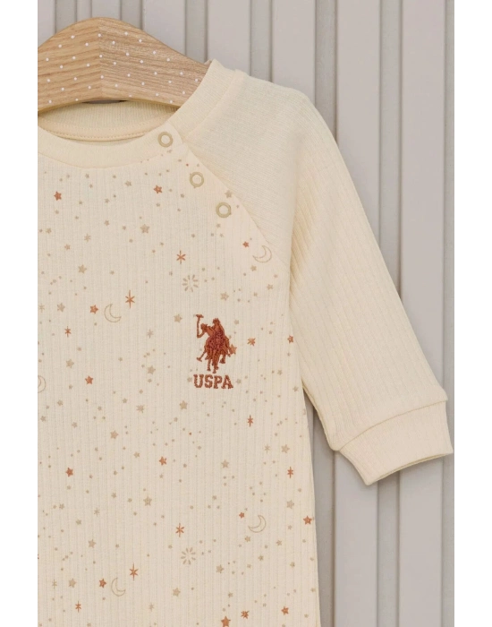 U.S.Polo Kız Bebek Uzun Kol Patiksiz Tulum USB2111 Krem