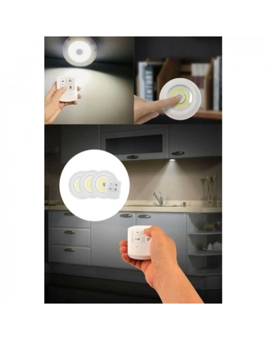 Uzaktan Kumandalı Yapışkanlı 3lü Led Spot Lamba