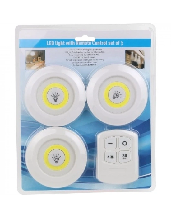 Uzaktan Kumandalı Yapışkanlı 3lü Led Spot Lamba