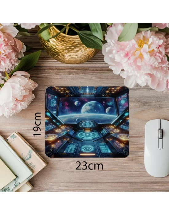 Uzay Gemisi Penceresinden Gezegenler Mousepad - 19x23 cm 2 mm Dikdörtgen İthal Baskılı Mouse Pad