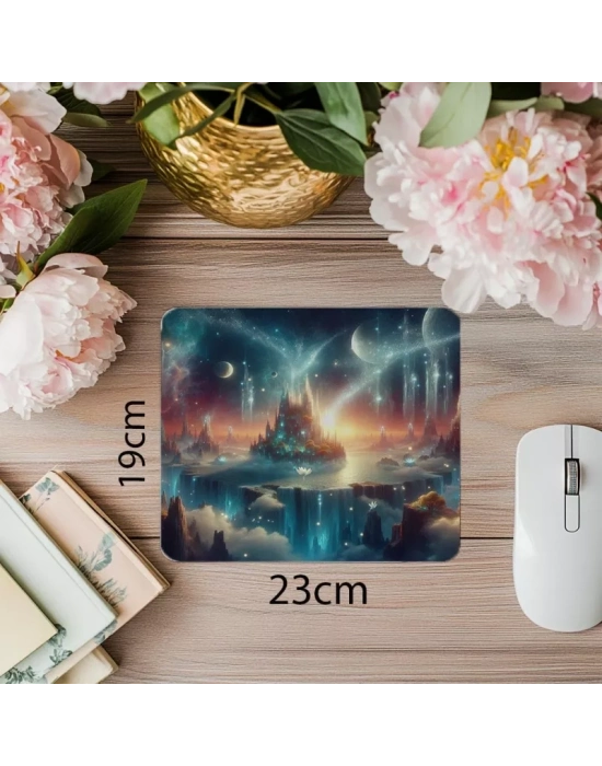 Uzayda Adalar Üzerinde Şelaleli Mousepad - 19x23 cm 2 mm Dikdörtgen İthal Baskılı Mouse Pad