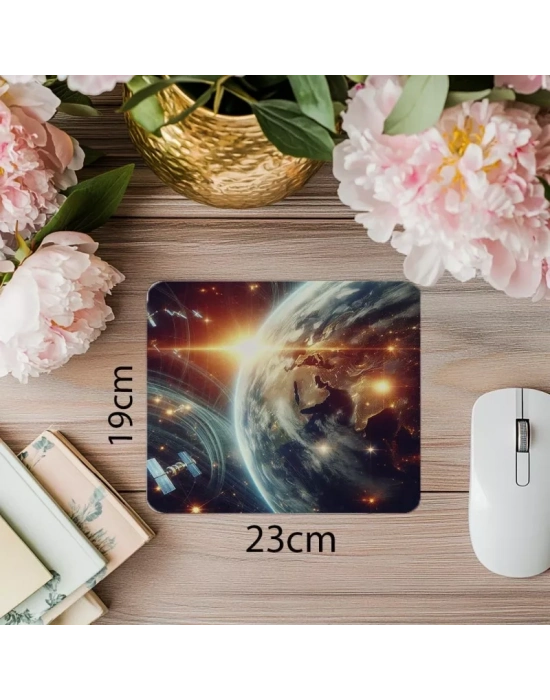 Uzaydan Dünya Manzaralı Mousepad - 19x23 cm 2 mm Dikdörtgen İthal Baskılı Mouse Pad