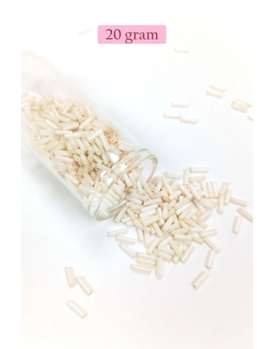 Uzun Boru Kesme Boncuk Çap 2mm Uzunluk 10 mm - 20 Gram - Açık Krem - BNC259