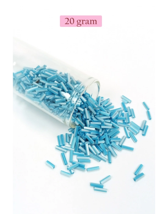 Uzun Boru Kesme Boncuk Çap 2mm Uzunluk 10 mm - 20 Gram - Açık Mavi Beyaz - BNC240