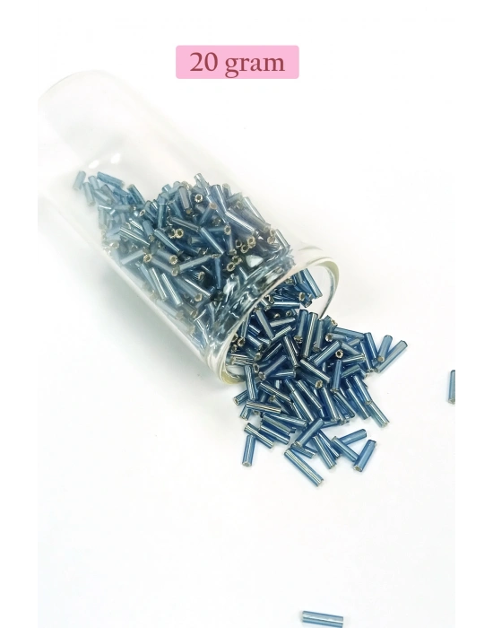 Uzun Boru Kesme Boncuk Çap 2mm Uzunluk 10 mm - 20 Gram - Camgöbeği Mavi - BNC228