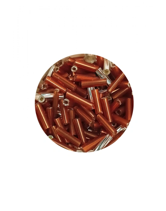Uzun Boru Kesme Boncuk Çap 2mm Uzunluk 10 mm - 20 Gram - Kahverengi Gümüş - BNC262