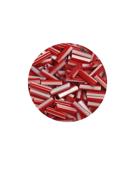 Uzun Boru Kesme Boncuk Çap 2mm Uzunluk 10 mm - 20 Gram - Kırmızı Beyaz - BNC239