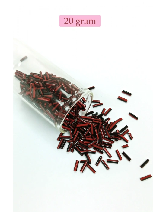 Uzun Boru Kesme Boncuk Çap 2mm Uzunluk 10 mm - 20 Gram - Kırmızı Siyah - BNC252