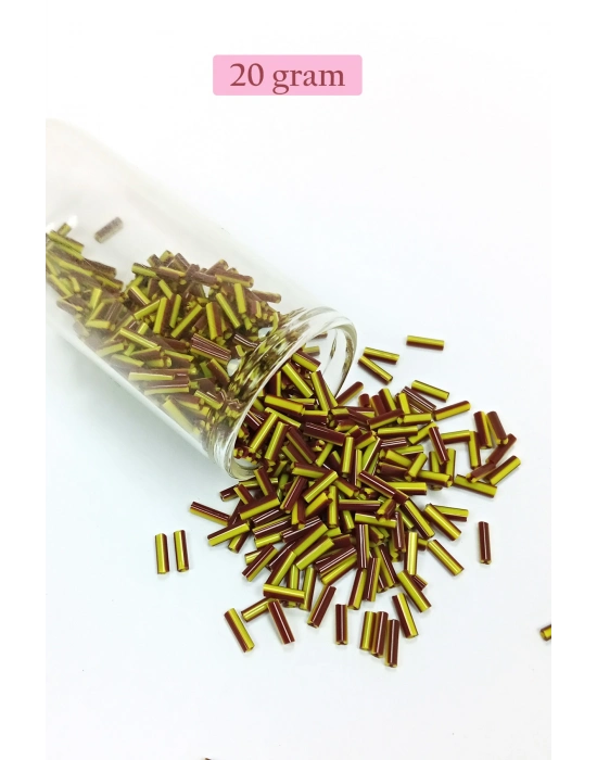 Uzun Boru Kesme Boncuk Çap 2mm Uzunluk 10 mm - 20 Gram - Koyu Kırmızı Sarı - BNC258