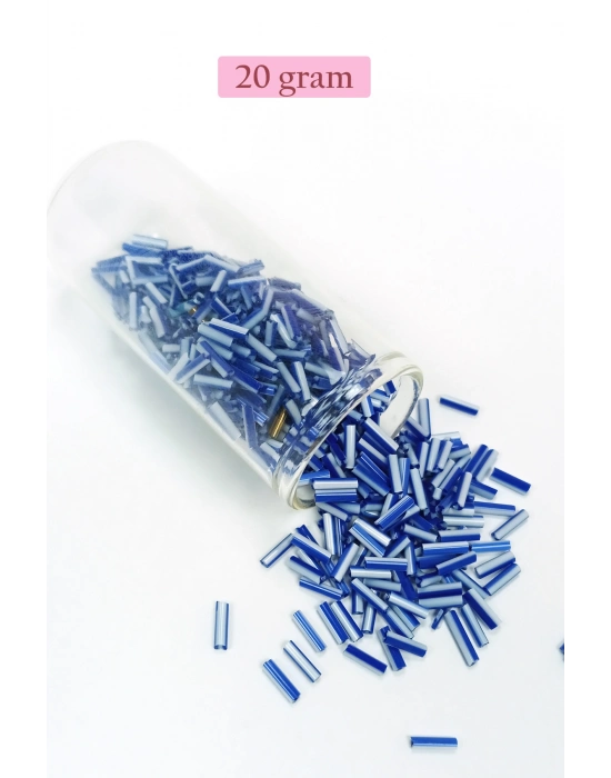 Uzun Boru Kesme Boncuk Çap 2mm Uzunluk 10 mm - 20 Gram - Mavi Beyaz - BNC236
