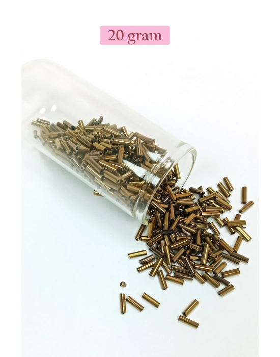 Uzun Boru Kesme Boncuk Çap 2mm Uzunluk 10 mm - 20 Gram - Parlak Gold - BNC249