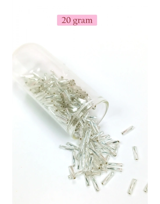 Uzun Boru Kesme Boncuk Çap 2mm Uzunluk 10 mm - 20 Gram - Parlak Gümüş - BNC257