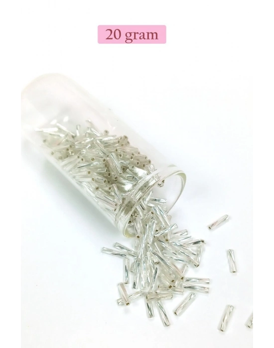 Uzun Boru Kesme Boncuk Çap 2mm Uzunluk 10 mm - 20 Gram - Parlak Gümüş - BNC257