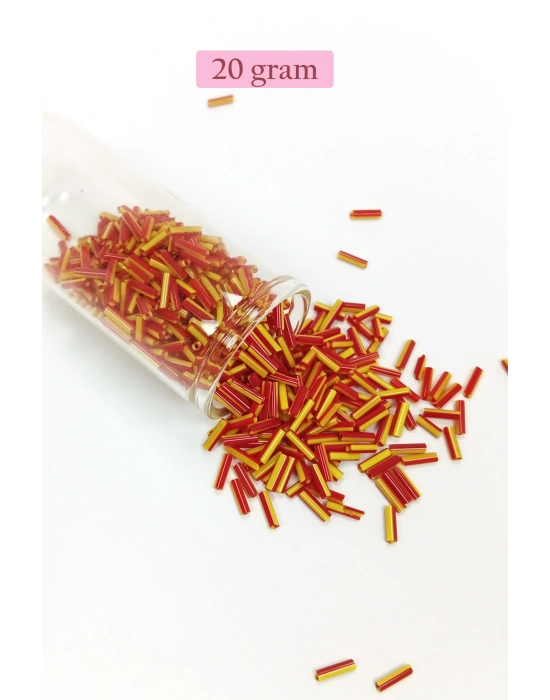Uzun Boru Kesme Boncuk Çap 2mm Uzunluk 10 mm - 20 Gram - Sarı Kırmızı - BNC235