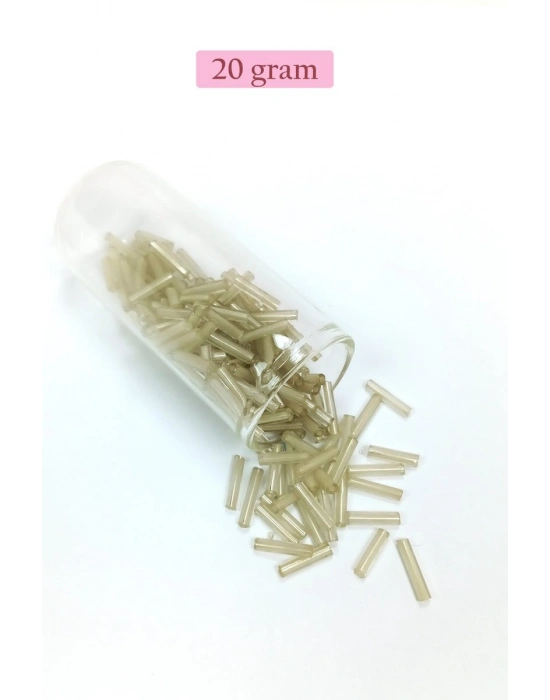 Uzun Boru Kesme Boncuk Çap 2mm Uzunluk 10 mm - 20 Gram - Şeffaf Bej - BNC237
