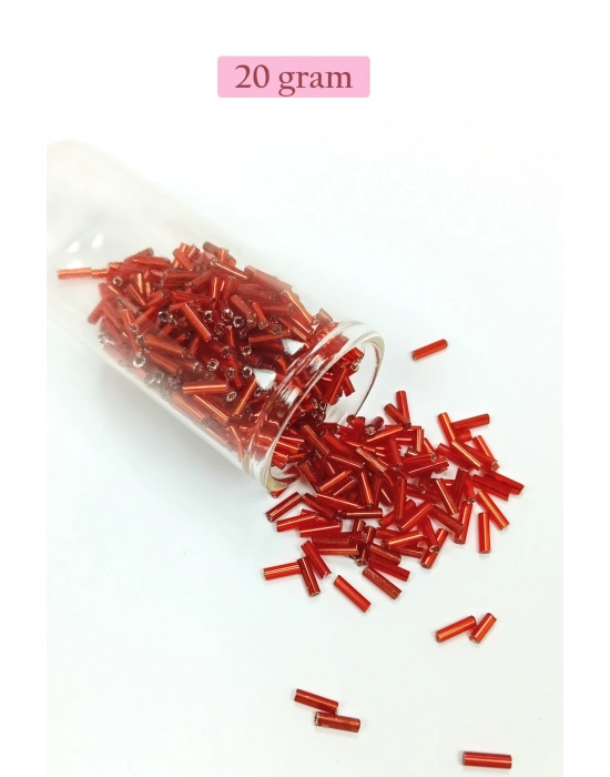 Uzun Boru Kesme Boncuk Çap 2mm Uzunluk 10 mm - 20 Gram - Şeffaf Kırmızı - BNC260