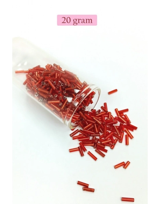 Uzun Boru Kesme Boncuk Çap 2mm Uzunluk 10 mm - 20 Gram - Şeffaf Kırmızı - BNC260