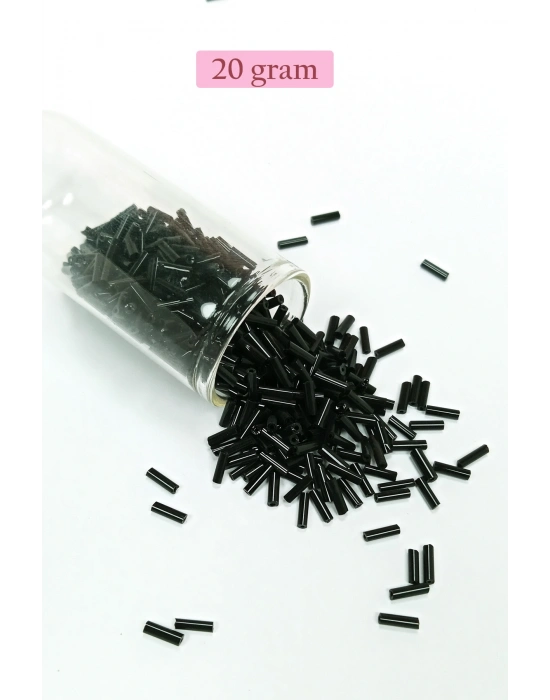 Uzun Boru Kesme Boncuk Çap 2mm Uzunluk 10 mm - 20 Gram - Siyah - BNC241