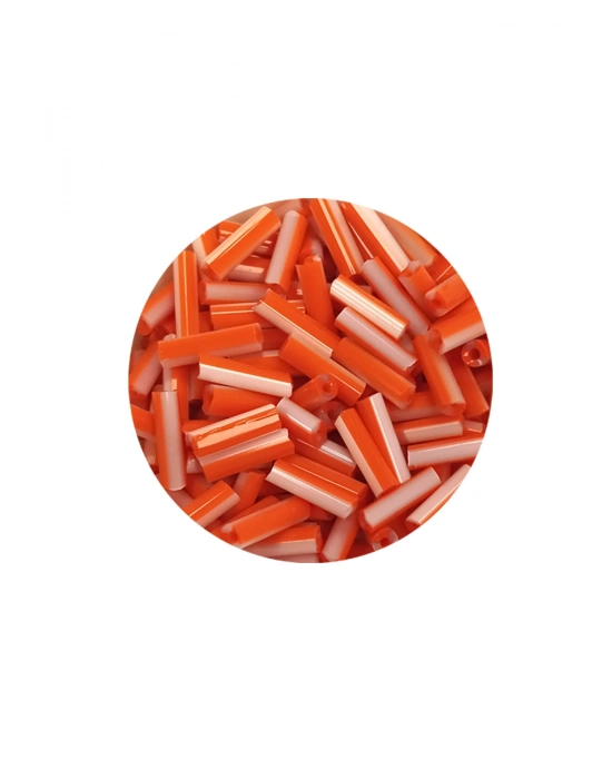 Uzun Boru Kesme Boncuk Çap 2mm Uzunluk 10 mm - 20 Gram - Turuncu Beyaz - BNC255