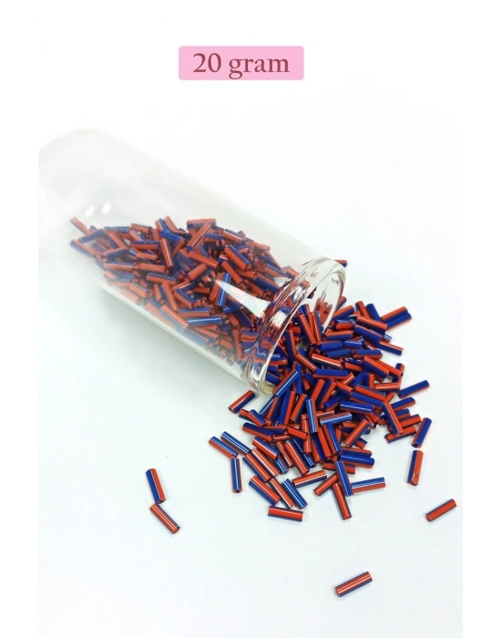 Uzun Boru Kesme Boncuk Çap 2mm Uzunluk 10 mm - 20 Gram - Turuncu Mavi - BNC238