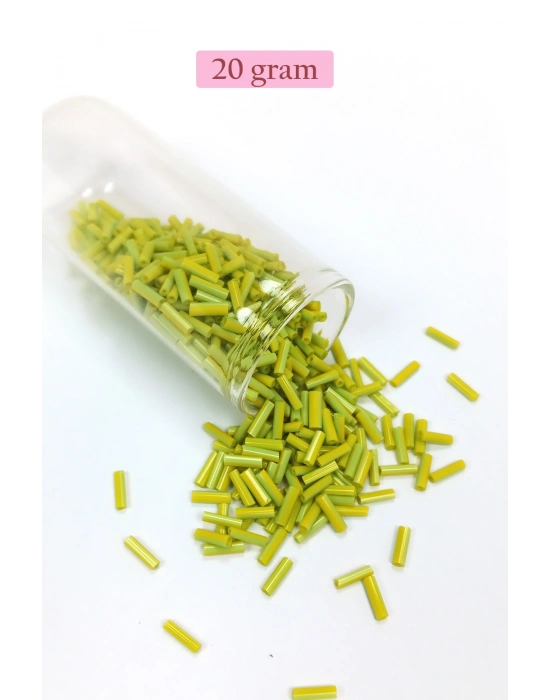 Uzun Boru Kesme Boncuk Çap 2mm Uzunluk 10 mm - 20 Gram - Yeşil - BNC243