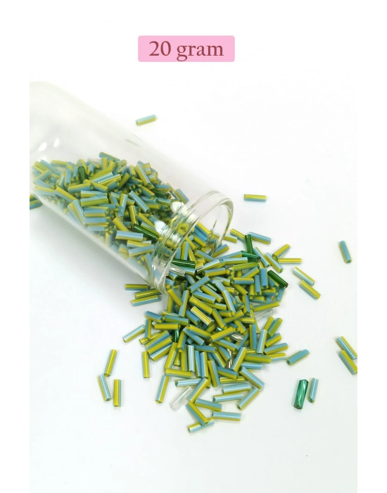 Uzun Boru Kesme Boncuk Çap 2mm Uzunluk 10 mm - 20 Gram - Yeşil Mavi - BNC250