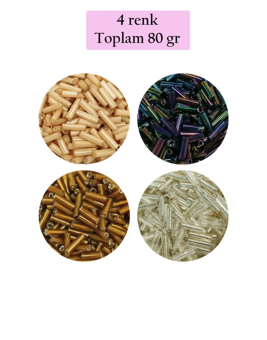 Uzun Boru Kesme Boncuk Çap 2mm Uzunluk 10 mm - 4 Renk - Toplam 80 Gram - BNC427