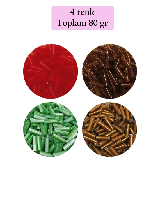 Uzun Boru Kesme Boncuk Çap 2mm Uzunluk 10 mm - 4 Renk - Toplam 80 Gram - BNC431