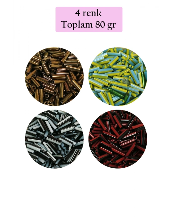 Uzun Boru Kesme Boncuk Çap 2mm Uzunluk 10 mm - 4 Renk - Toplam 80 Gram - BNC432