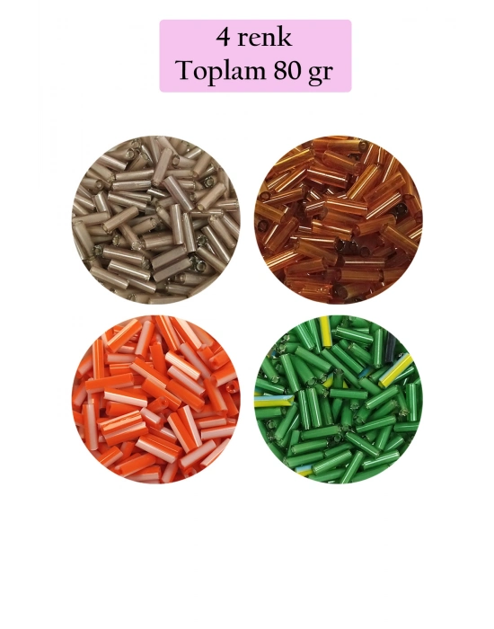 Uzun Boru Kesme Boncuk Çap 2mm Uzunluk 10 mm - 4 Renk - Toplam 80 Gram - BNC433