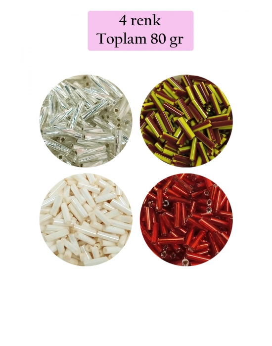 Uzun Boru Kesme Boncuk Çap 2mm Uzunluk 10 mm - 4 Renk - Toplam 80 Gram - BNC434